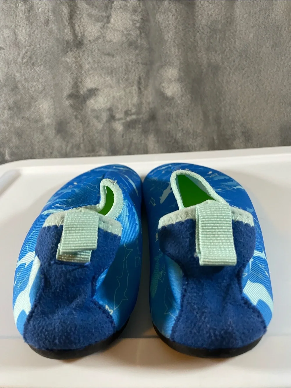 Kids Blue Shark-Print Water Shoes with Lime Insole